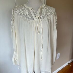 Elegant Cream Country Embroidered Women's Top Blouse